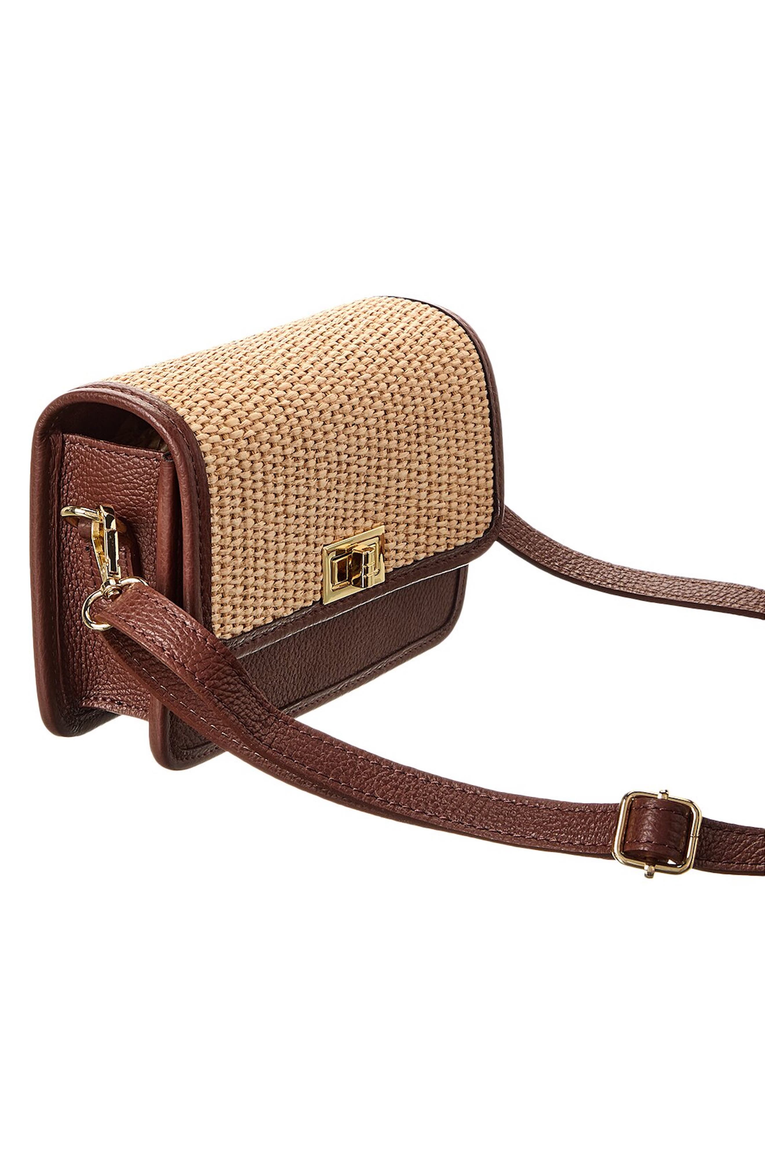 Persaman New York Woven Raffia Crossbody Strap, Alternate, color, Brown