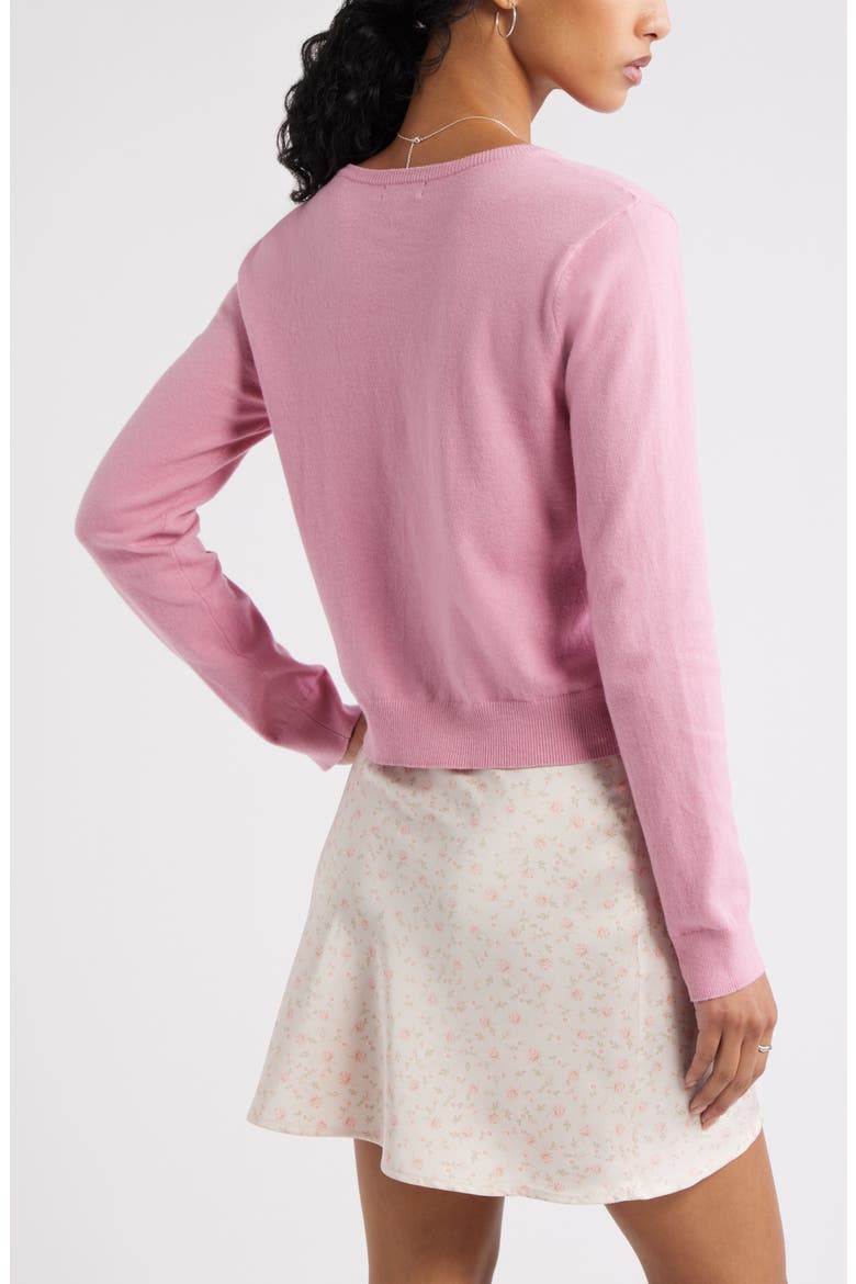 Crewneck Cotton Blend Cardigan, Alternate, color, PINK PRINCE