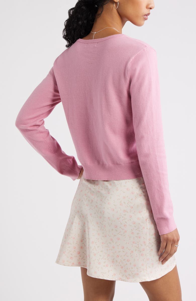 BP. Crewneck Cotton Blend Cardigan, Alternate, color, Pink Prince