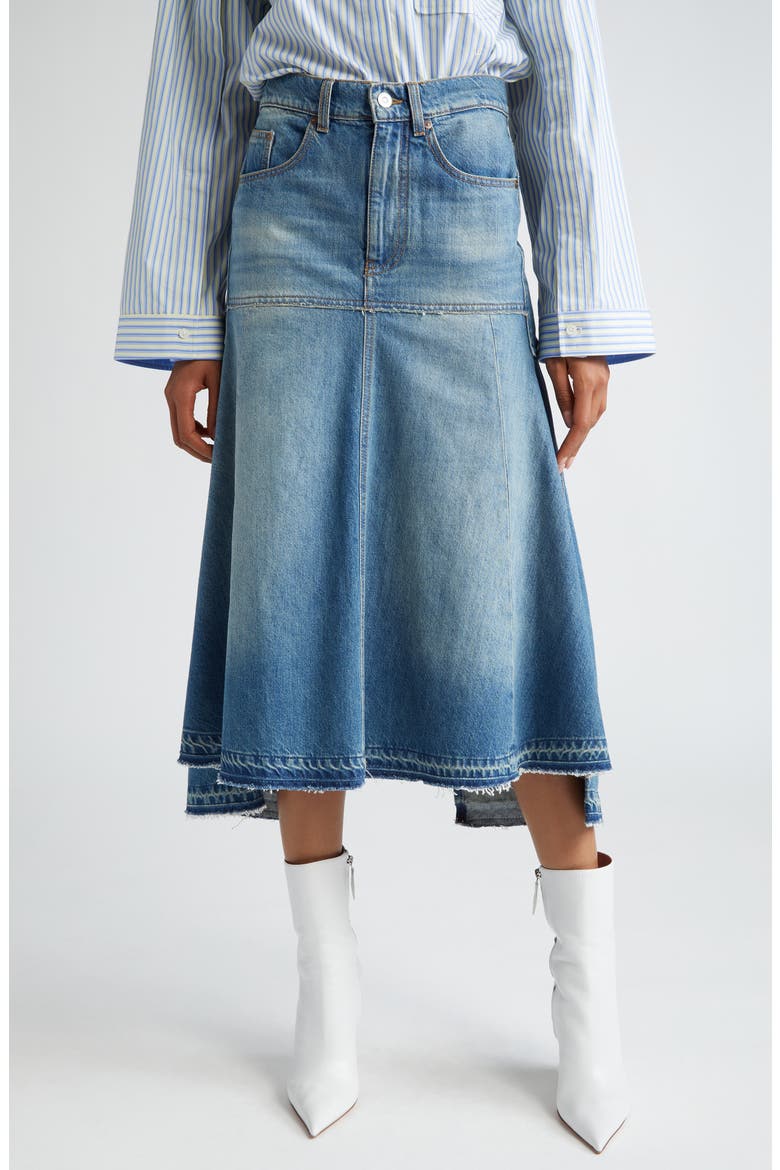 Deconstructed Cotton Denim Skirt, Main, color, VINTAGE WASH MID