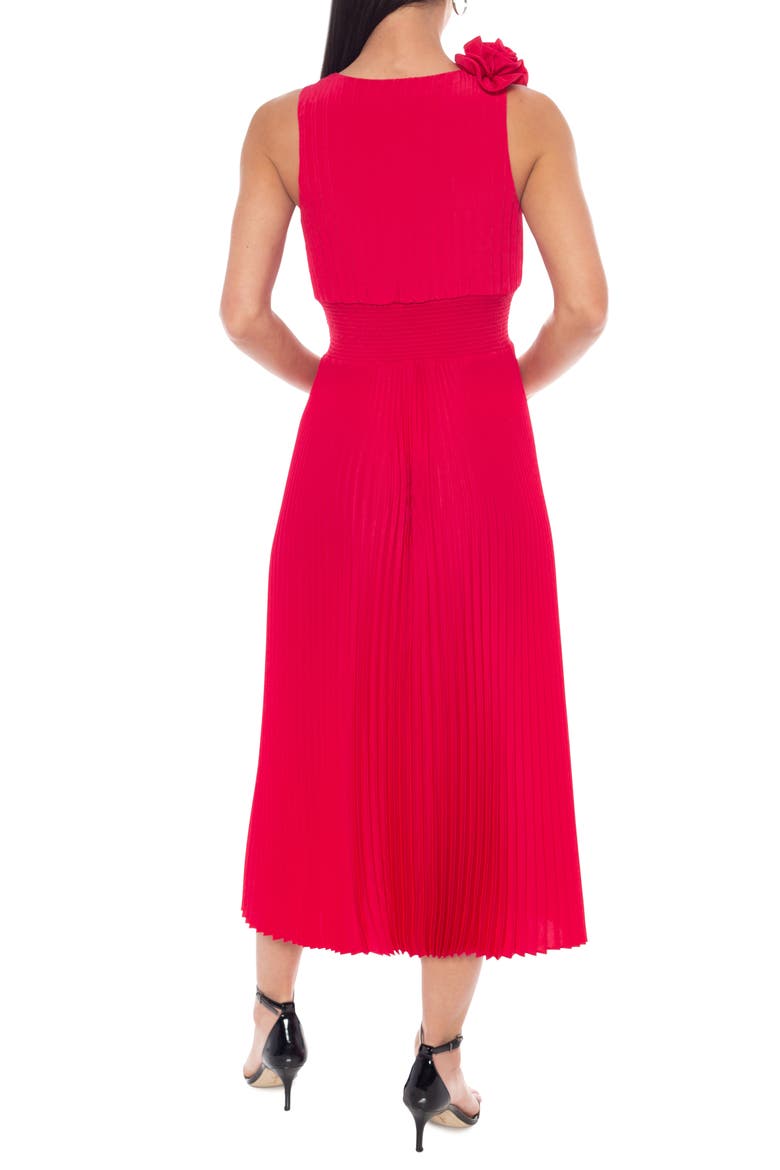 Rosette Pleated A-Line Midi Dress, Alternate, color, RED