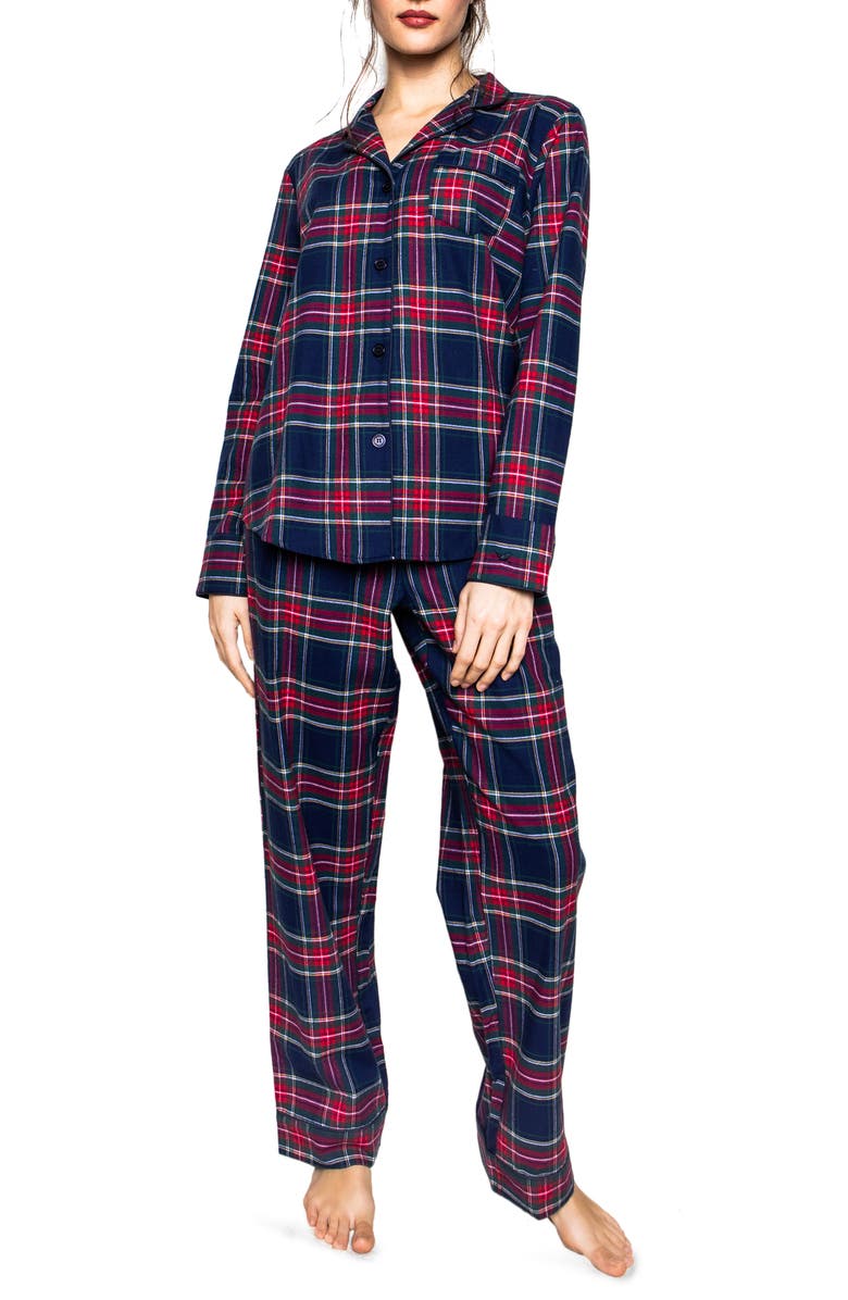 Petite Plume Windsor Tartan Cotton Pajamas, Main, color, Navy