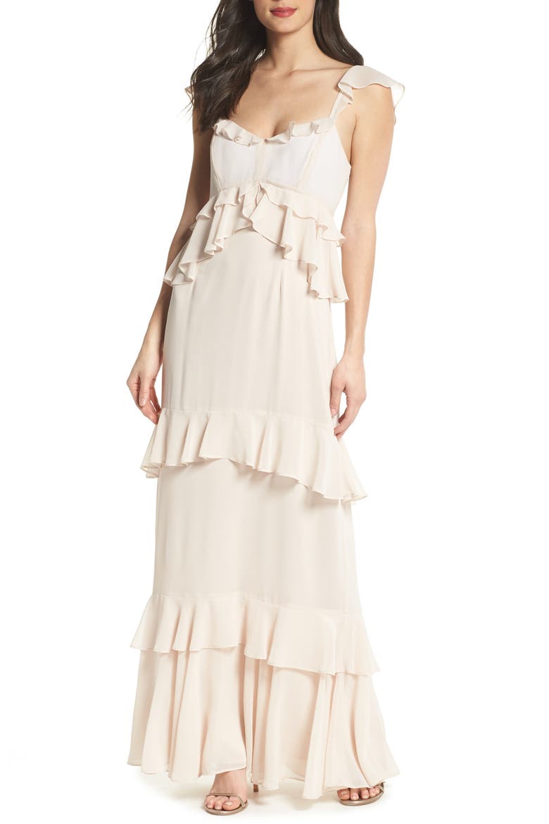 The Gywneth Ruffle Maxi Gown, Main, color, CHAMPAGNE