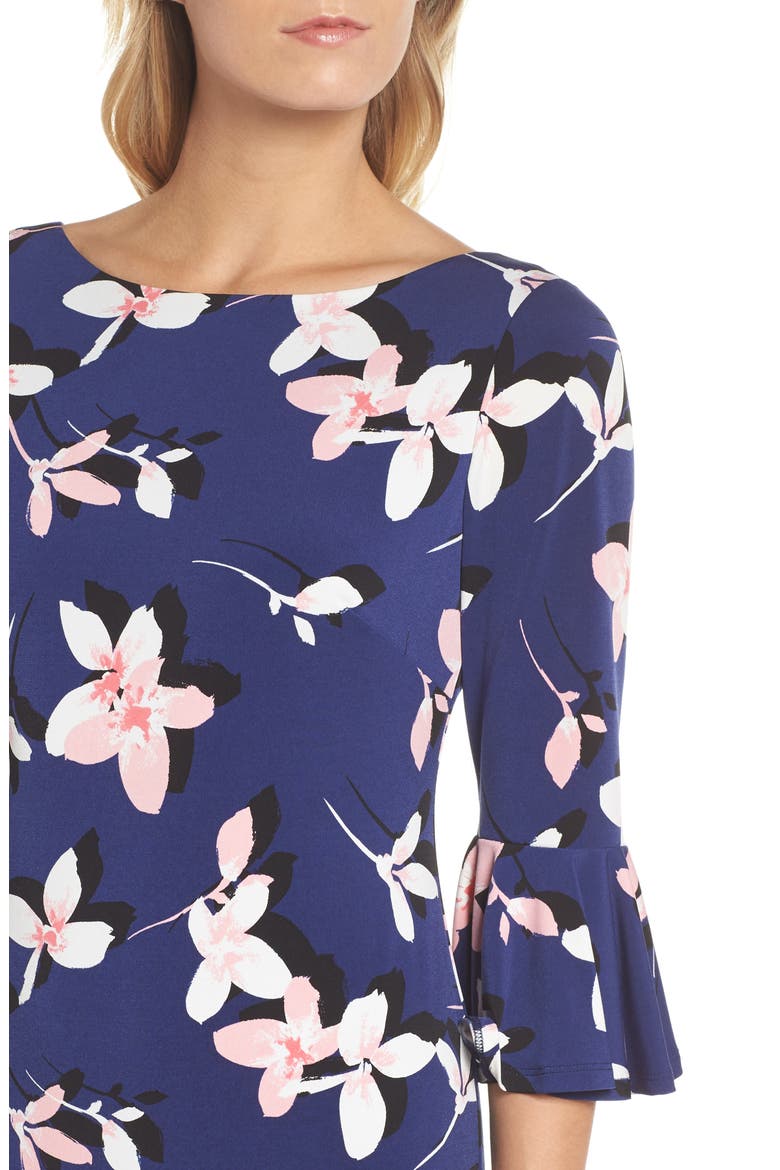 Floral Bell Sleeve Dress, Alternate, color, NAVY/ PINK