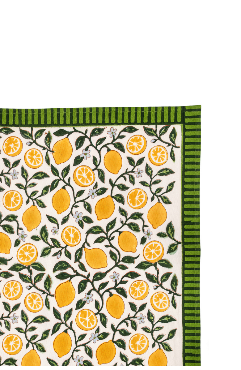 Inner Child Capri Lemons Blockprint Napkins - Set of 4, Alternate, color, Green