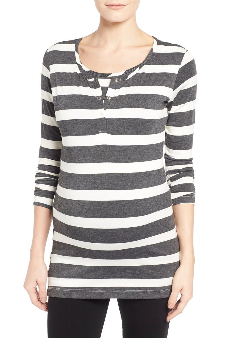 'Wendy' Nursing Top, Main, color, CHARCOAL/ WHITE STRIPE