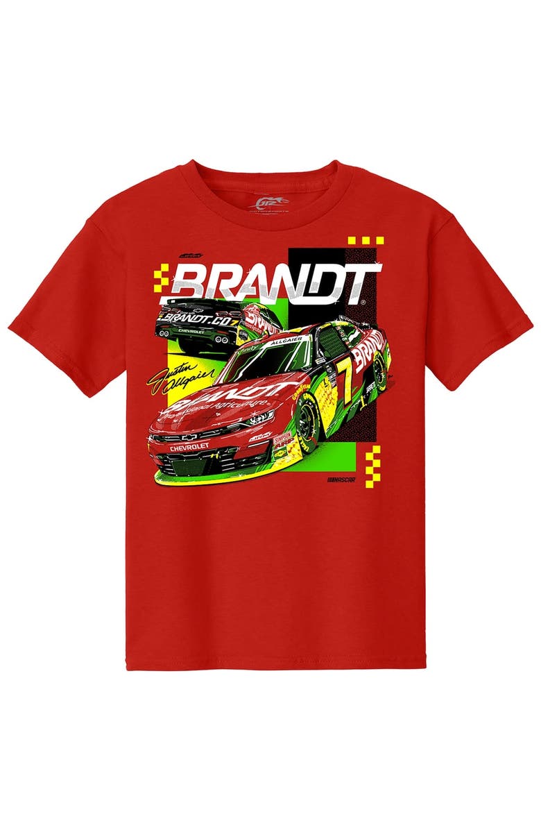 JR MOTORSPORTS OFFICIAL TEAM APPAREL Youth JR Motorsports Official Team Apparel Red Justin Allgaier Brandt Car T-Shirt, Alternate, color, Red