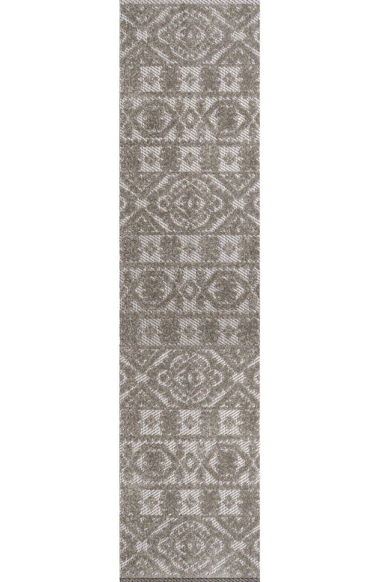 JONATHAN Y Citta High-Low Pile Mediterranean Tile Indoor/Outdoor Area Rug, Alternate, color, Dark Gray/Ivory