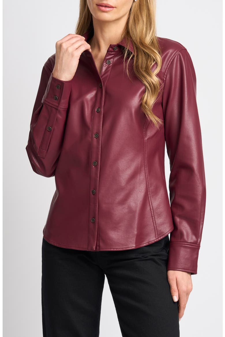 Faux Leather Fitted Shirt, Main, color, WINTERBERRY