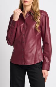 Halogen® Faux Leather Fitted Shirt