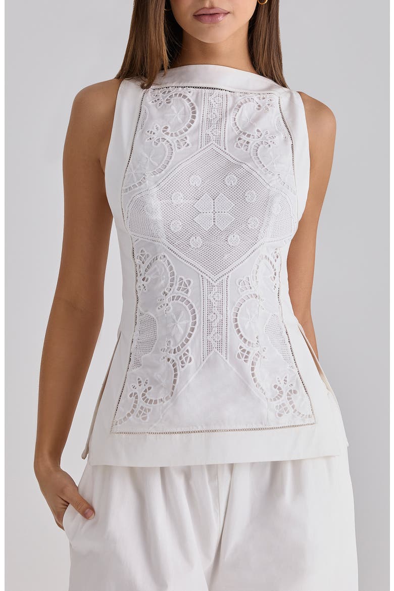 Valencia Broderie Anglaise Boat Neck Top, Main, color, WHITE