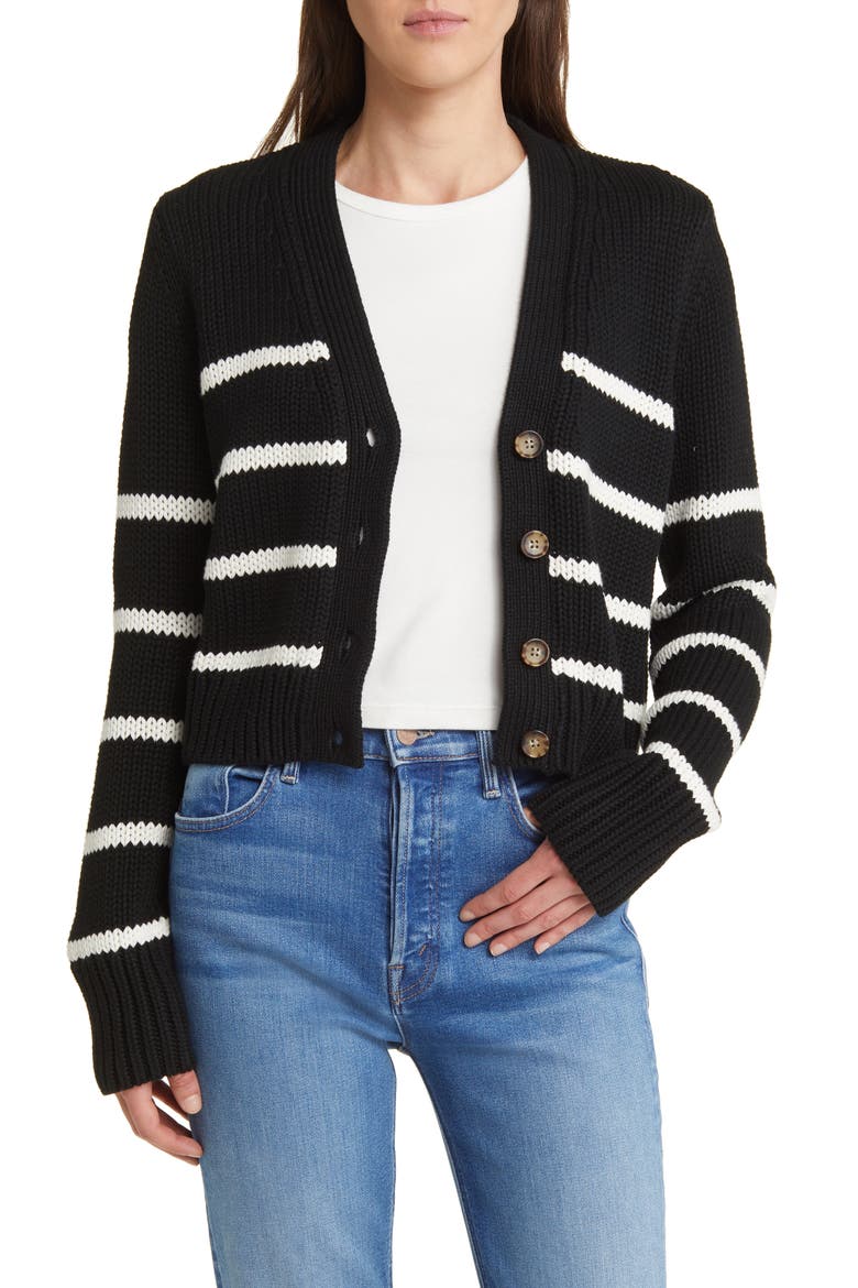 Marina Stripe Cardigan, Main, color, BLACK/ CREAM
