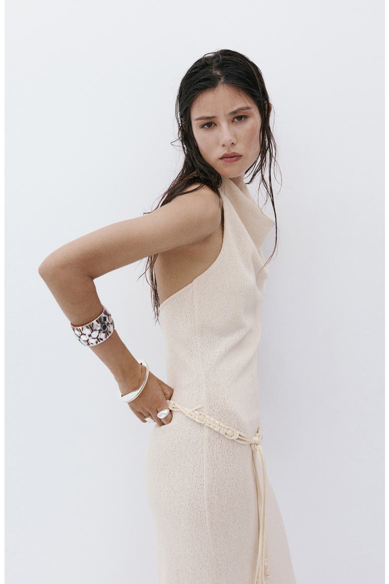 Halter Knit Dress with Belt, Alternate, color, ECRU
