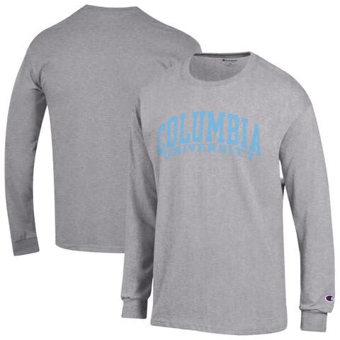 Men's Champion  Heather Gray Columbia University Basic Arch Long Sleeve T-Shirt