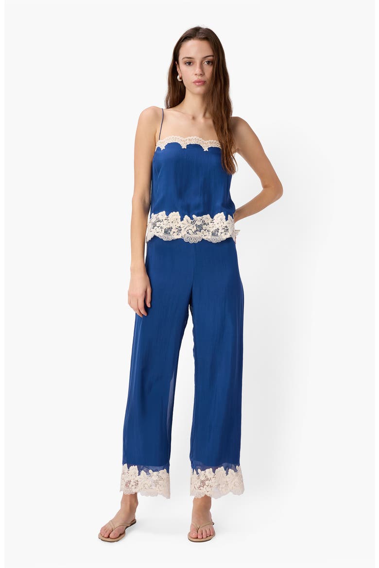 Gilda Lace Trim Silk Ankle Pants, Alternate, color, SAILOR