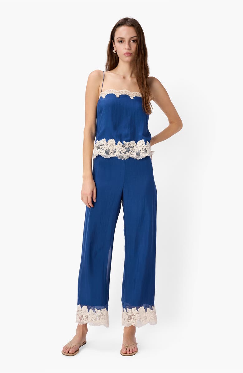 CAMI NYC Gilda Lace Trim Silk Ankle Pants, Alternate, color, Sailor