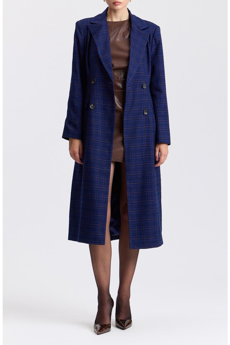 Sculpted Plaid Double Breasted Topcoat, Alternate, color, ROYAL BLUE PLAID