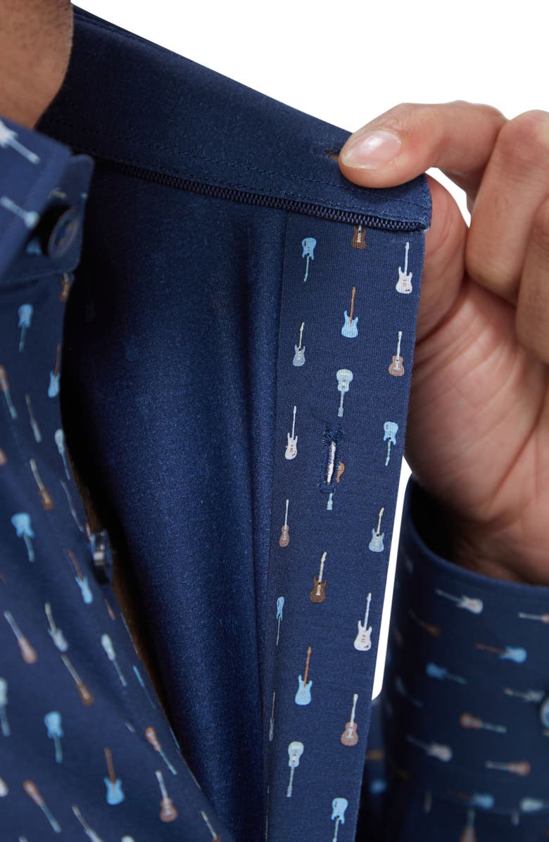 Bugatchi Jimmy OoohCotton<sup>®</sup> Guitar Print Button-Up Shirt, Alternate, color, Navy
