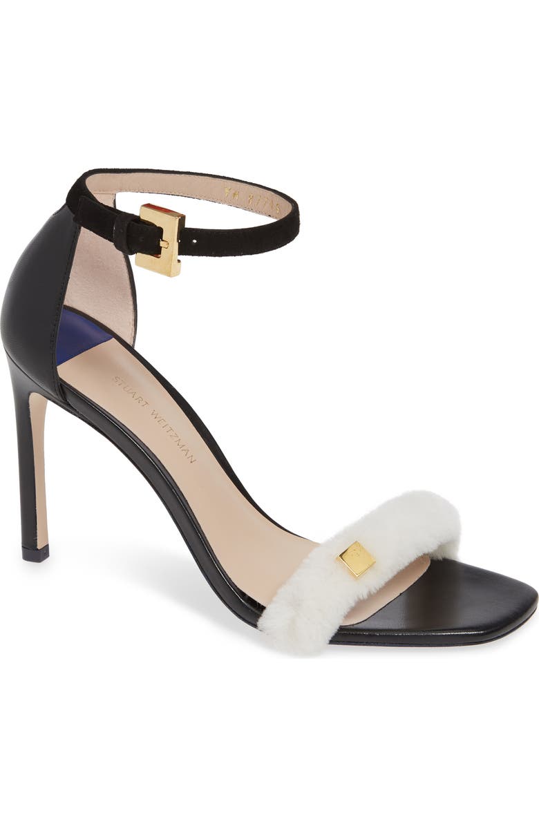 Stuart Weitzman Stormie Genuine Shearling Trim Sandal, Main, color,