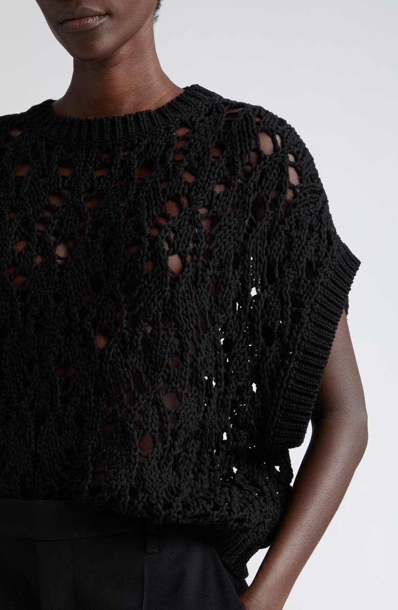 Brunello Cucinelli Open Cable Stitch Short Sleeve Sweater, Alternate, color, 