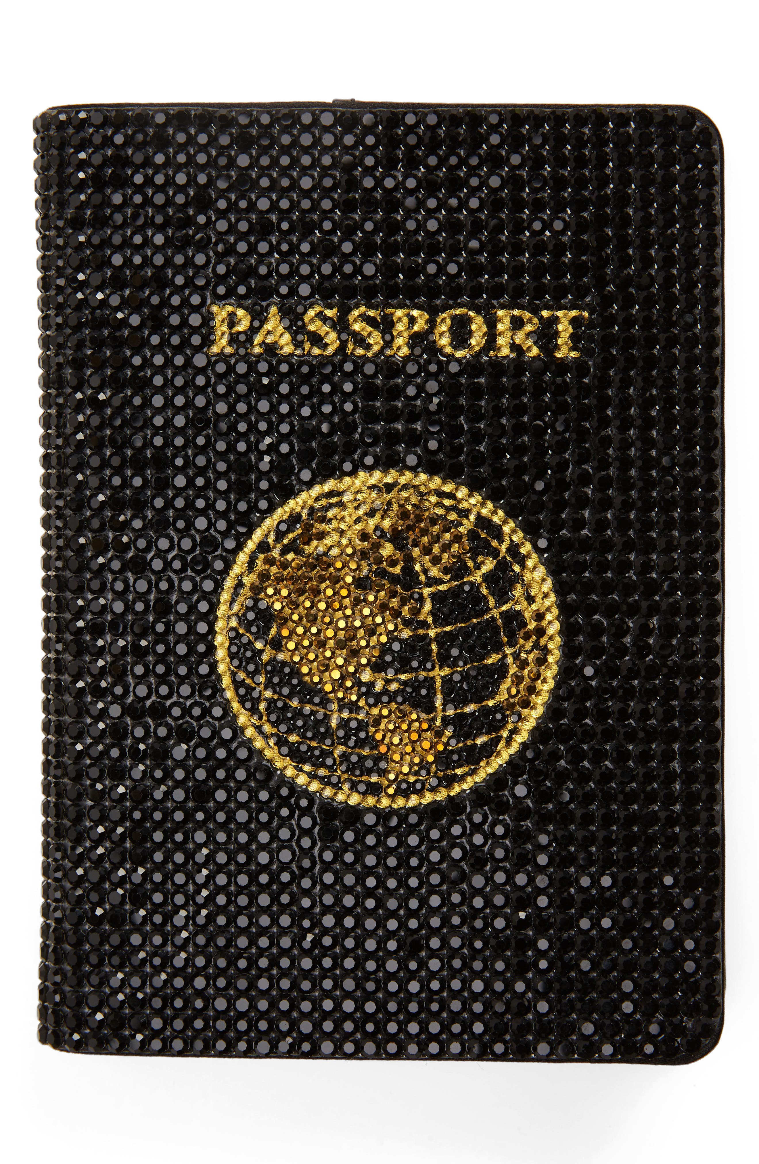 JUDITH LEIBER COUTURE Traveler Crystal Beaded Passport Holder in Jet 