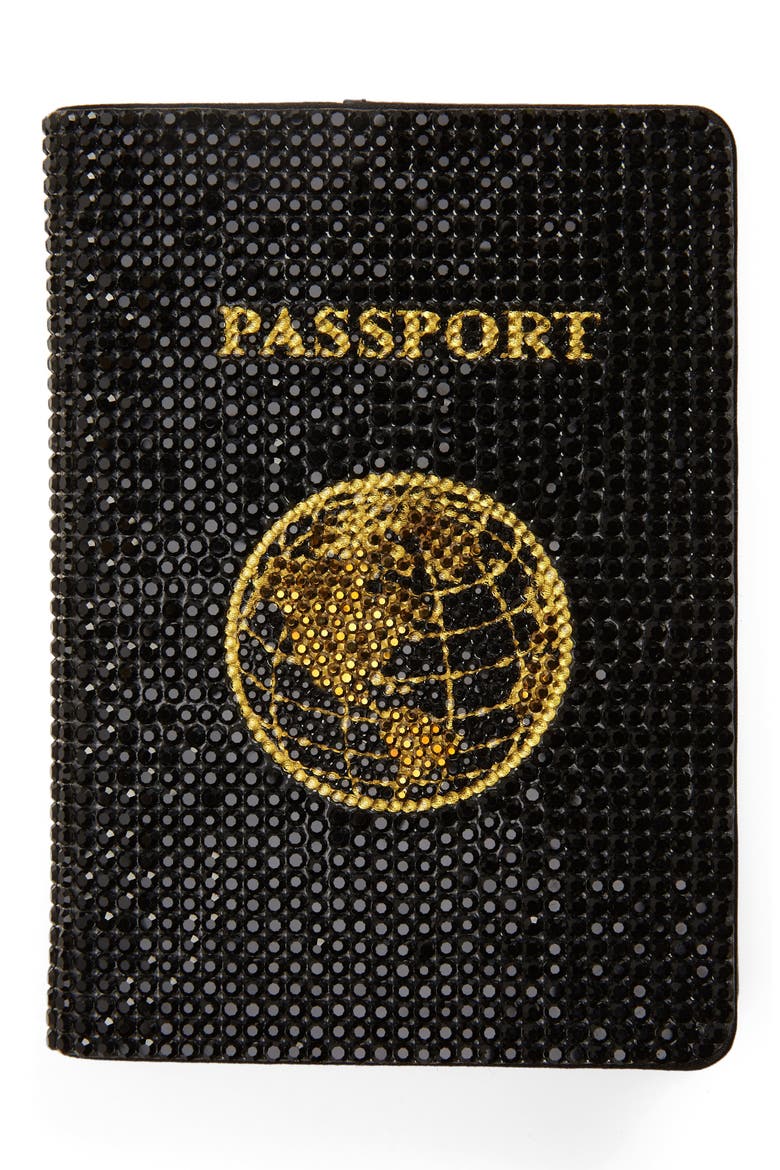 Traveler Crystal Beaded Passport Holder, Main, color, JET