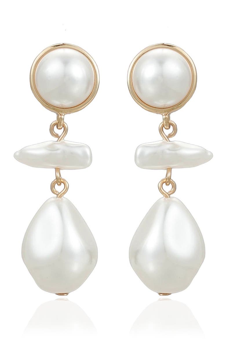 Rip Tide Faux Pearl Drop Earrings, Alternate, color, GOLD