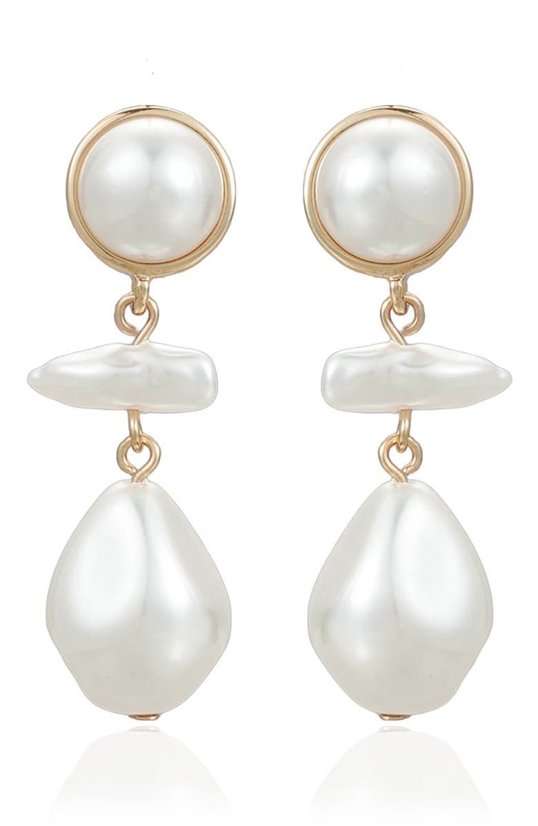 Ettika Rip Tide Faux Pearl Drop Earrings, Alternate, color, Gold