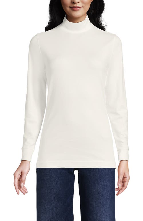 Lands' End Relaxed Cotton Long Sleeve Mock Turtleneck In White