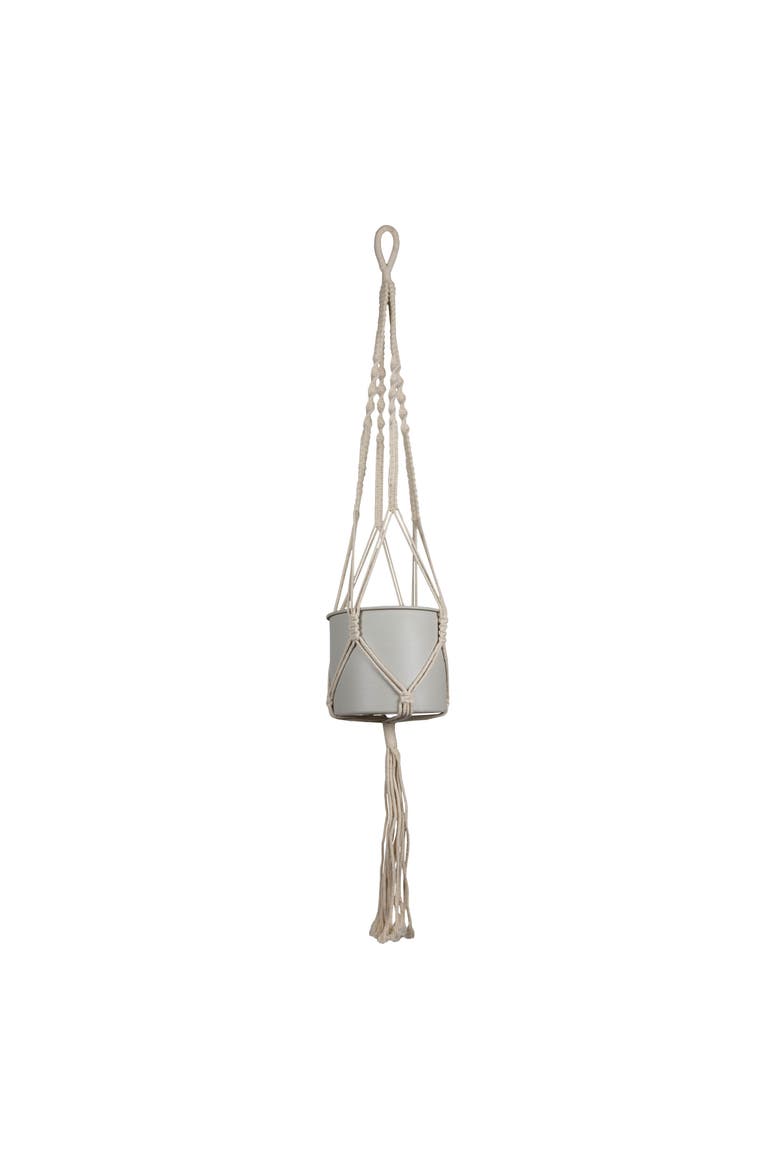 Hanging Cylinder Pot Gray Metal & Rope, Main, color, Gray