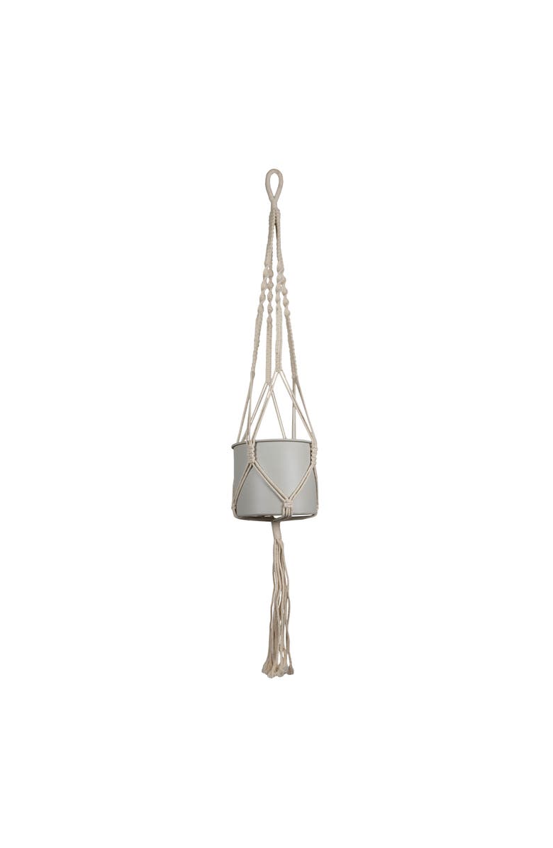 Foreside Home and Garden Hanging Cylinder Pot Gray Metal & Rope, Main, color, Gray