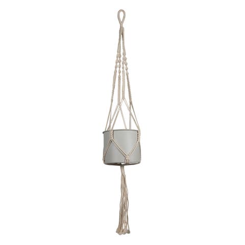 Hanging Cylinder Pot Gray Metal & Rope