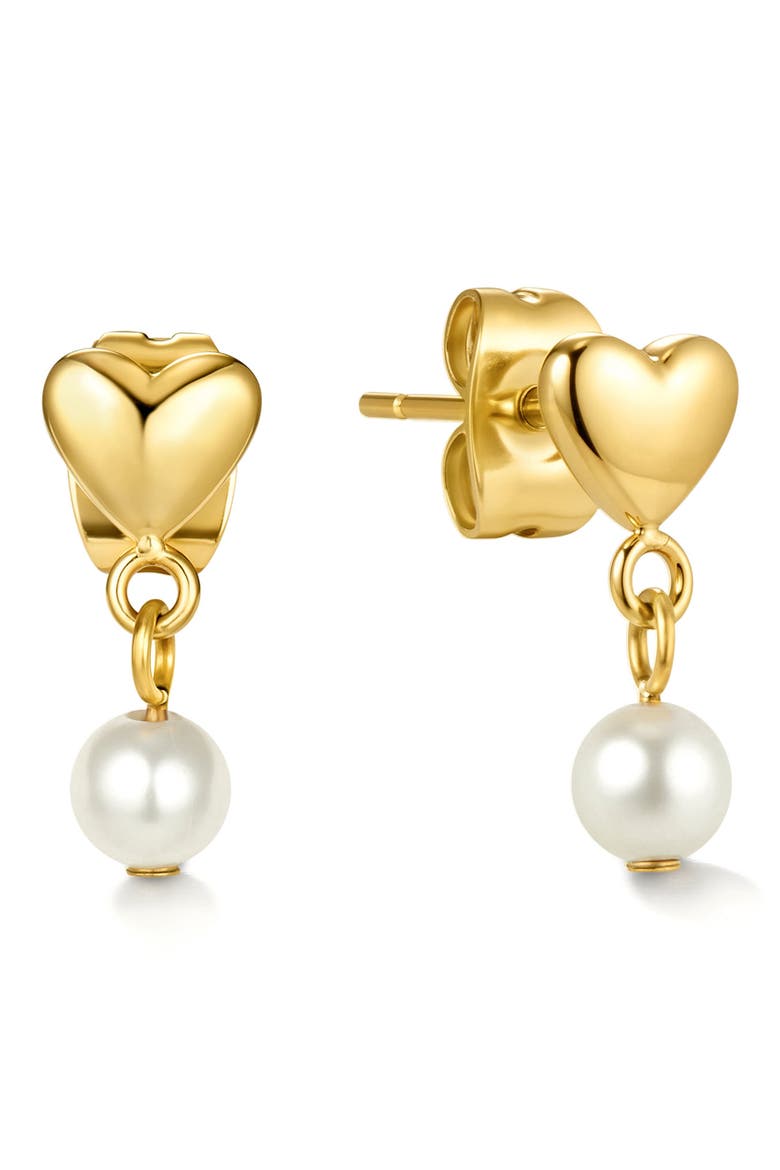 Mini Heart Imiitation Pearl Drop Earrings, Main, color, GOLD