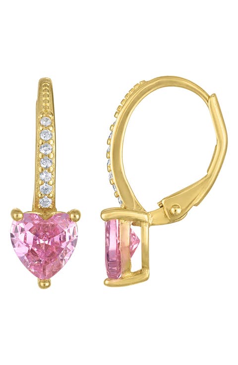 Kids' Sterling Silver & Cubic Zirconia Heart Earrings