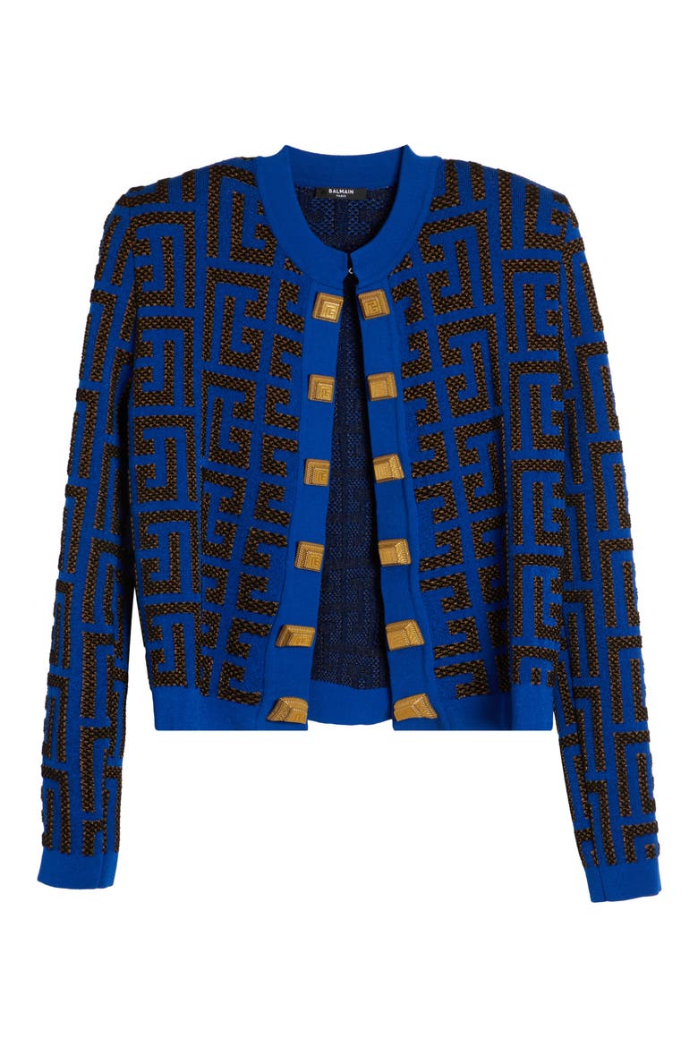 Pharaon Metallic Monogram Jacquard Sweater Jacket, Alternate, color, ELECTRIC BLUE/ BLACK/