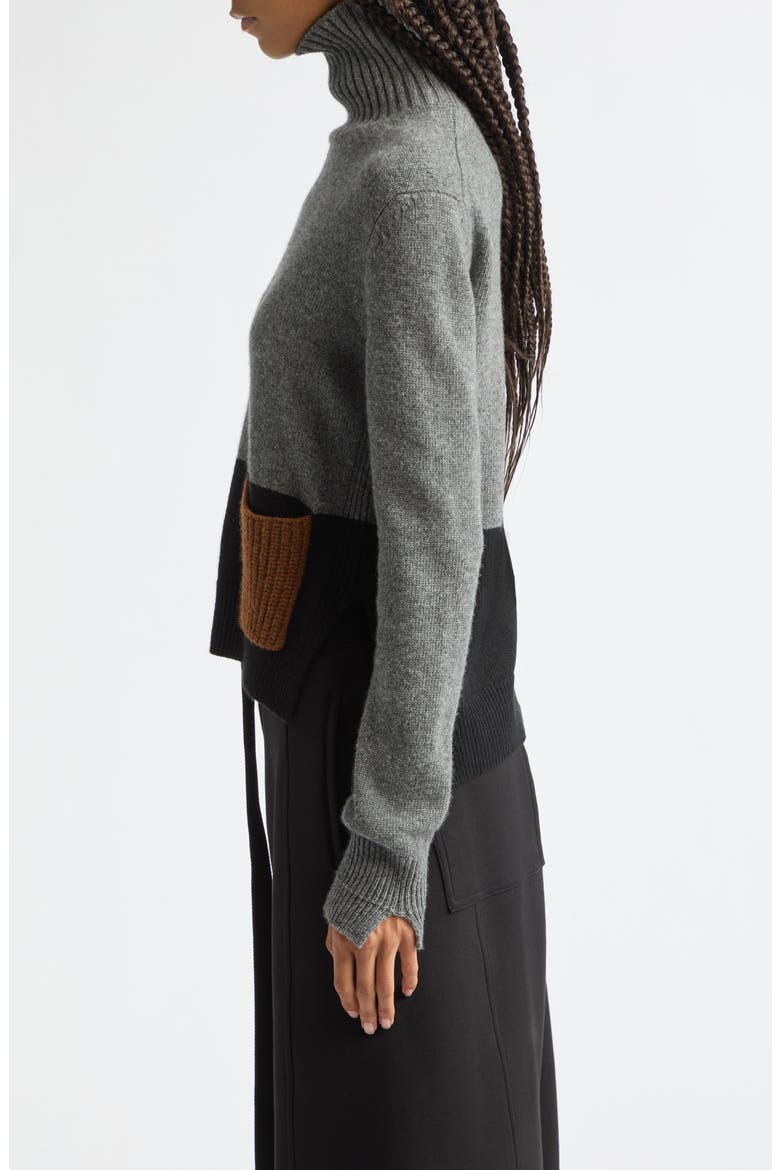 Colorblock Turtleneck Wool & Cashmere Sweater, Alternate, color, GREY BLACK RUM