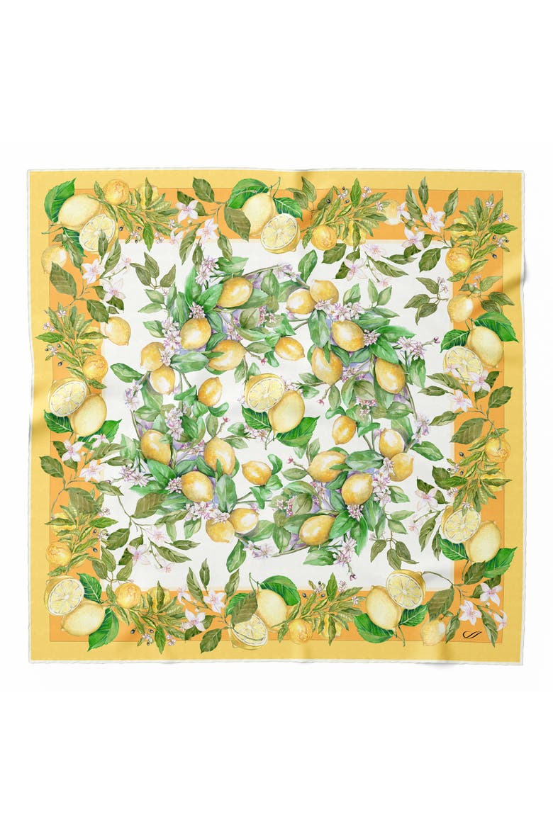 Limoni Fioriti - Silk Foulard for Women, Main, color, Yellow