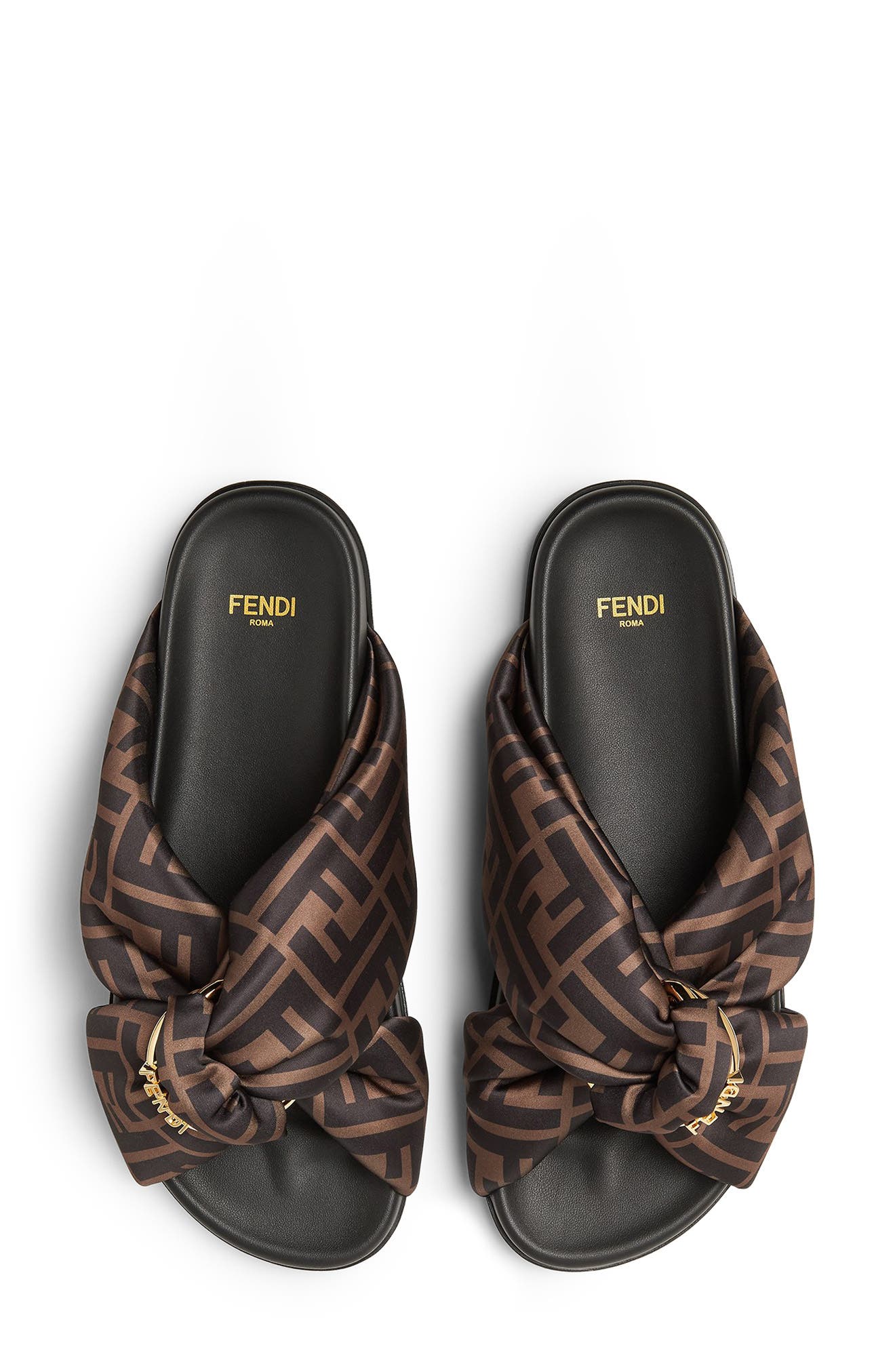 Fendi Feel Knotted Slide Sandal, Alternate, color, Tabacco Nero