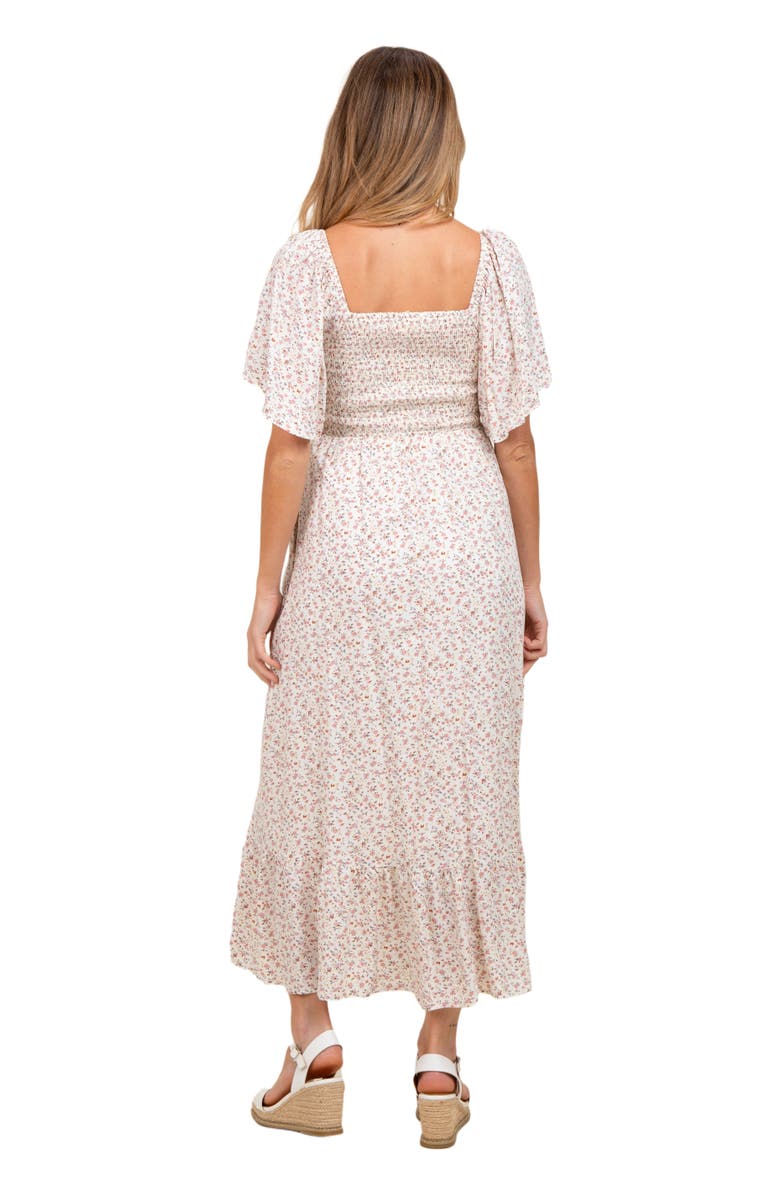 PinkBlush Ditsy Floral Smocked Midi Dress, Alternate, color, Cream