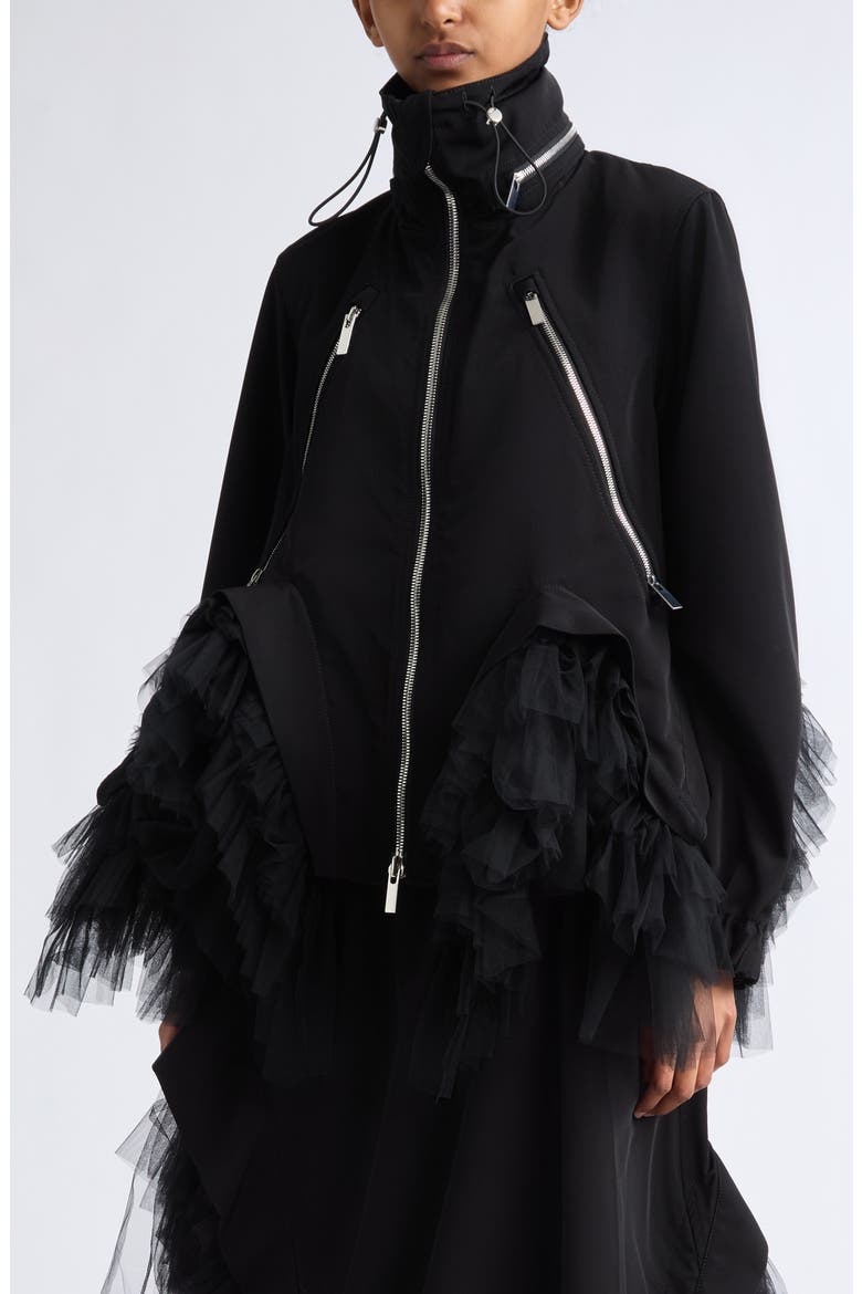 Tulle Trim Grosgrain Jacket, Alternate, color, BLACK