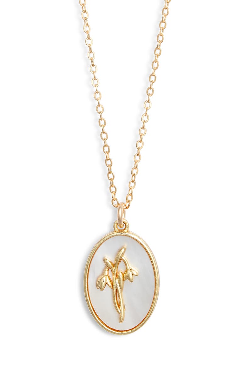 Set & Stones Katrina Birth Flower Pendant Necklace, Main, color, Gold / January - Snowdrop