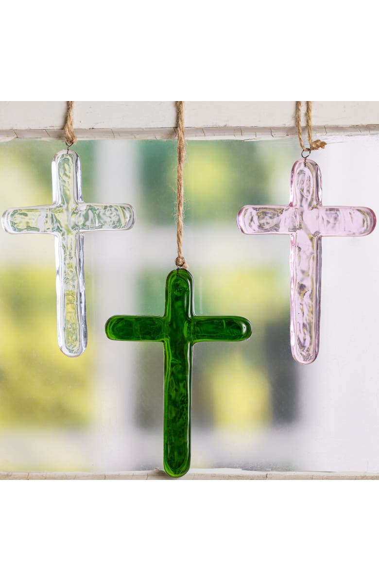 Transpac Glass Green Cross with Hanger for Home Decorations Spring Wall Art Decorative Glass Accent, Alternate, color, Green