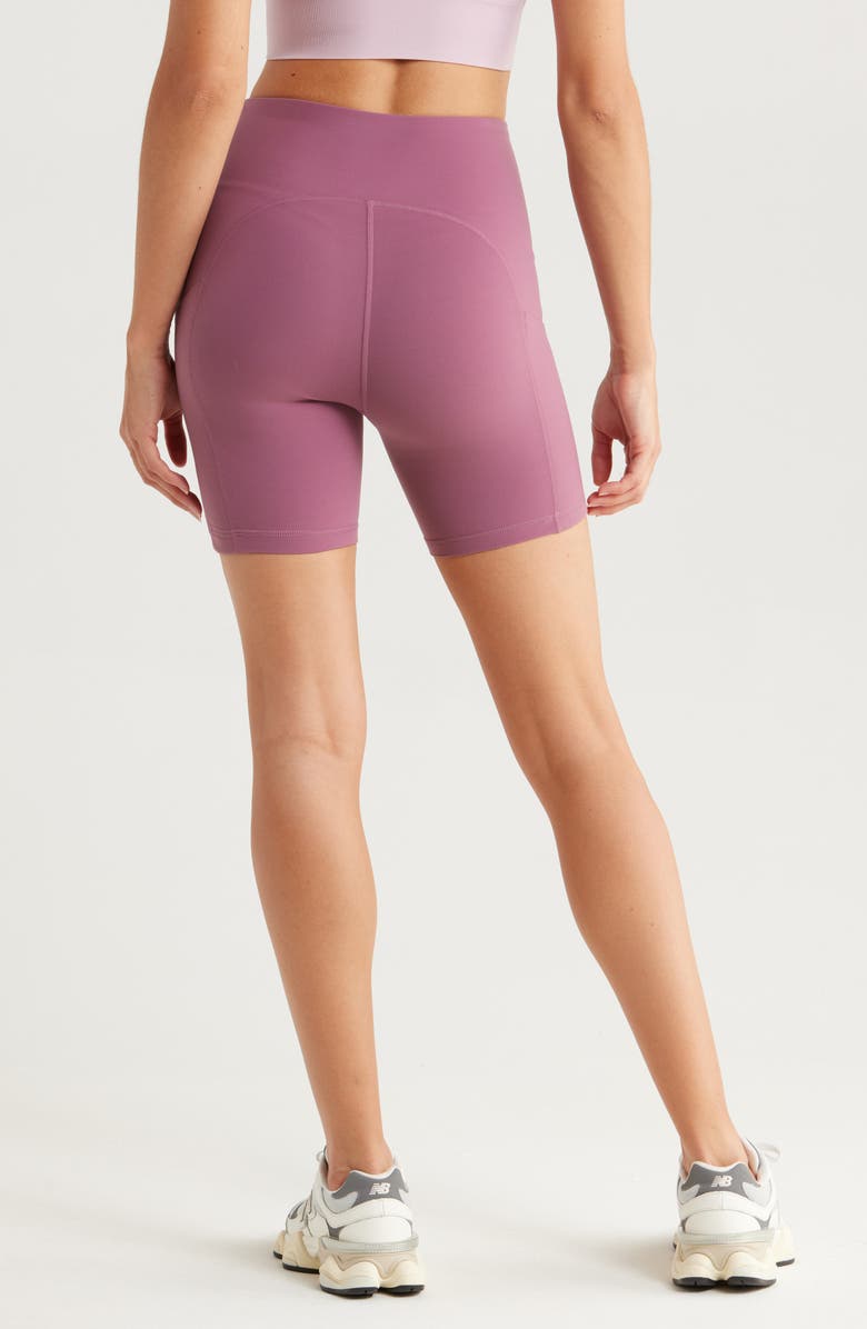 Zella Studio Luxe Pocket Bike Shorts, Alternate, color, Purple Thunder