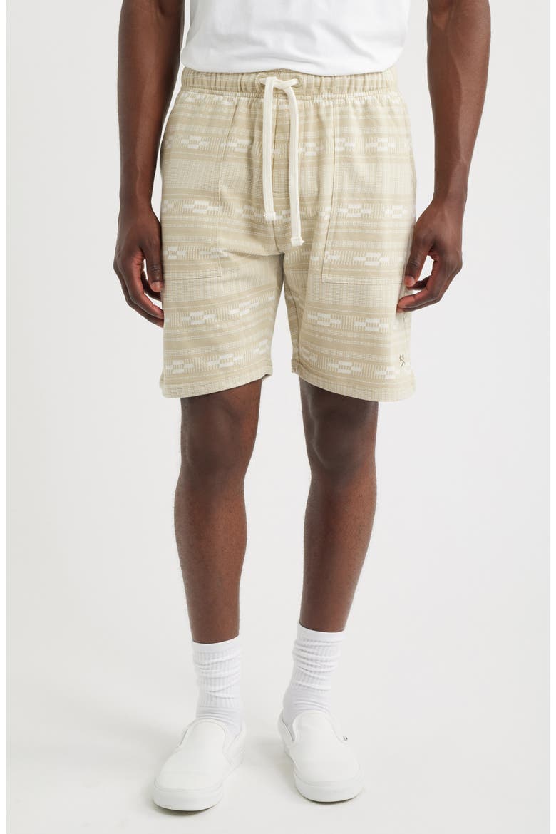 Cyrus Stripe French Terry Drawstring Shorts, Main, color, MOSS/ WHITE
