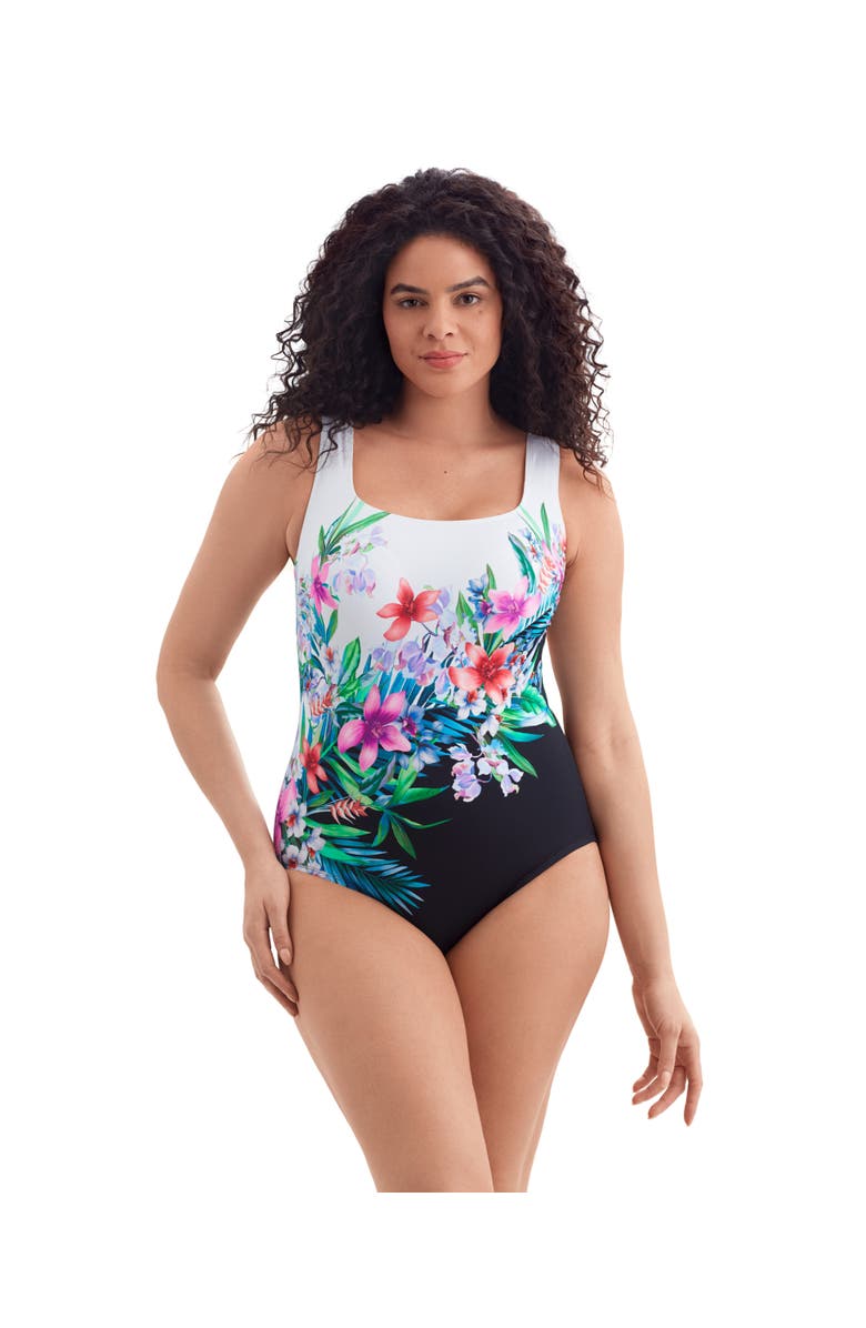 Longitude Panel Scoopneck Tank Long Torso One-Piece Swimsuit, Main, color, Bora Bora