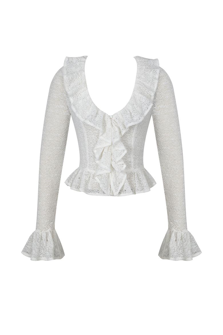 Urva Crochet Ruffle Front Button Top, Alternate, color, White