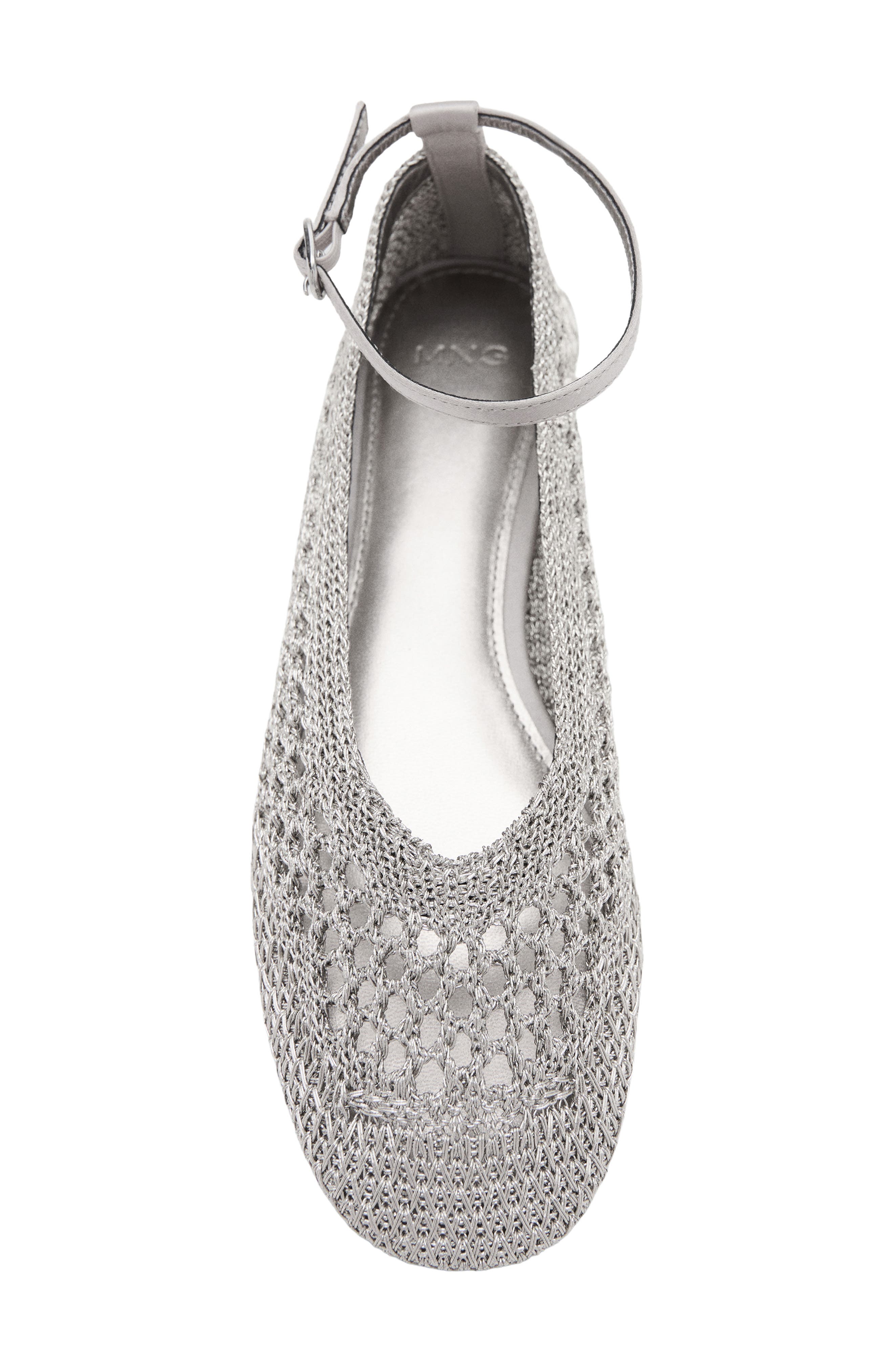 Crochet Ankle Strap Ballet Flat, Alternate, color, SILVER