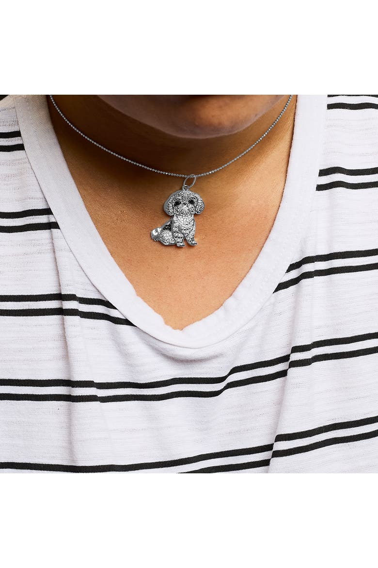 Silver 1/2 Cttw White and Black Diamond Shih Tzu Dog 18" Pendant Necklace, Alternate, color, White