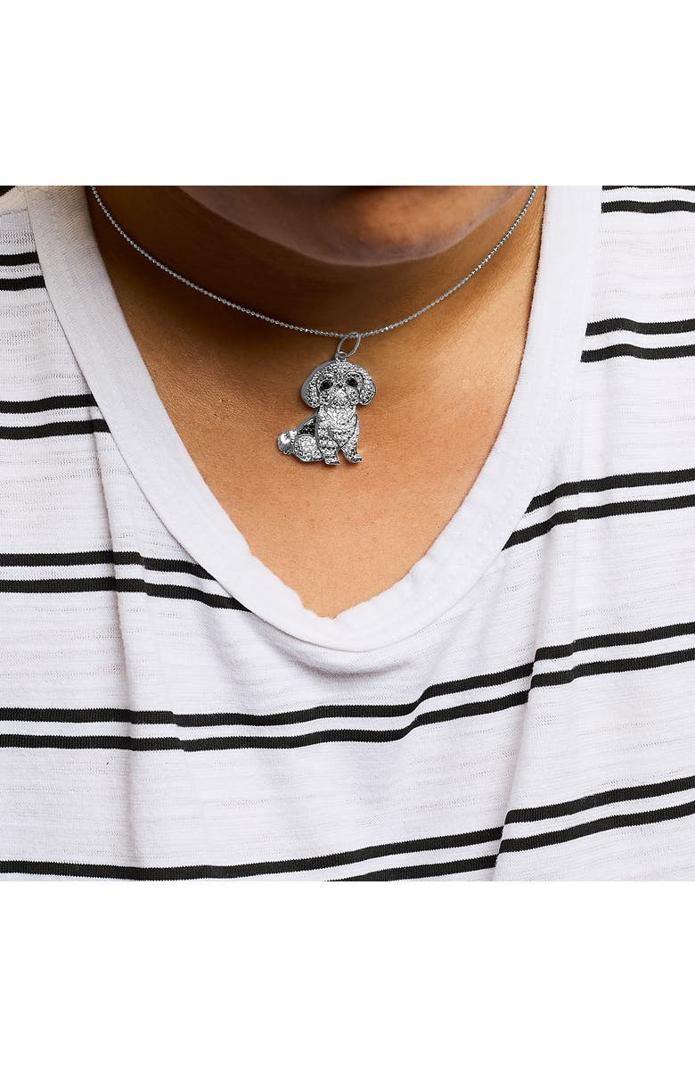 Haus of Brilliance Silver 1/2 Cttw White and Black Diamond Shih Tzu Dog 18" Pendant Necklace, Alternate, color, White