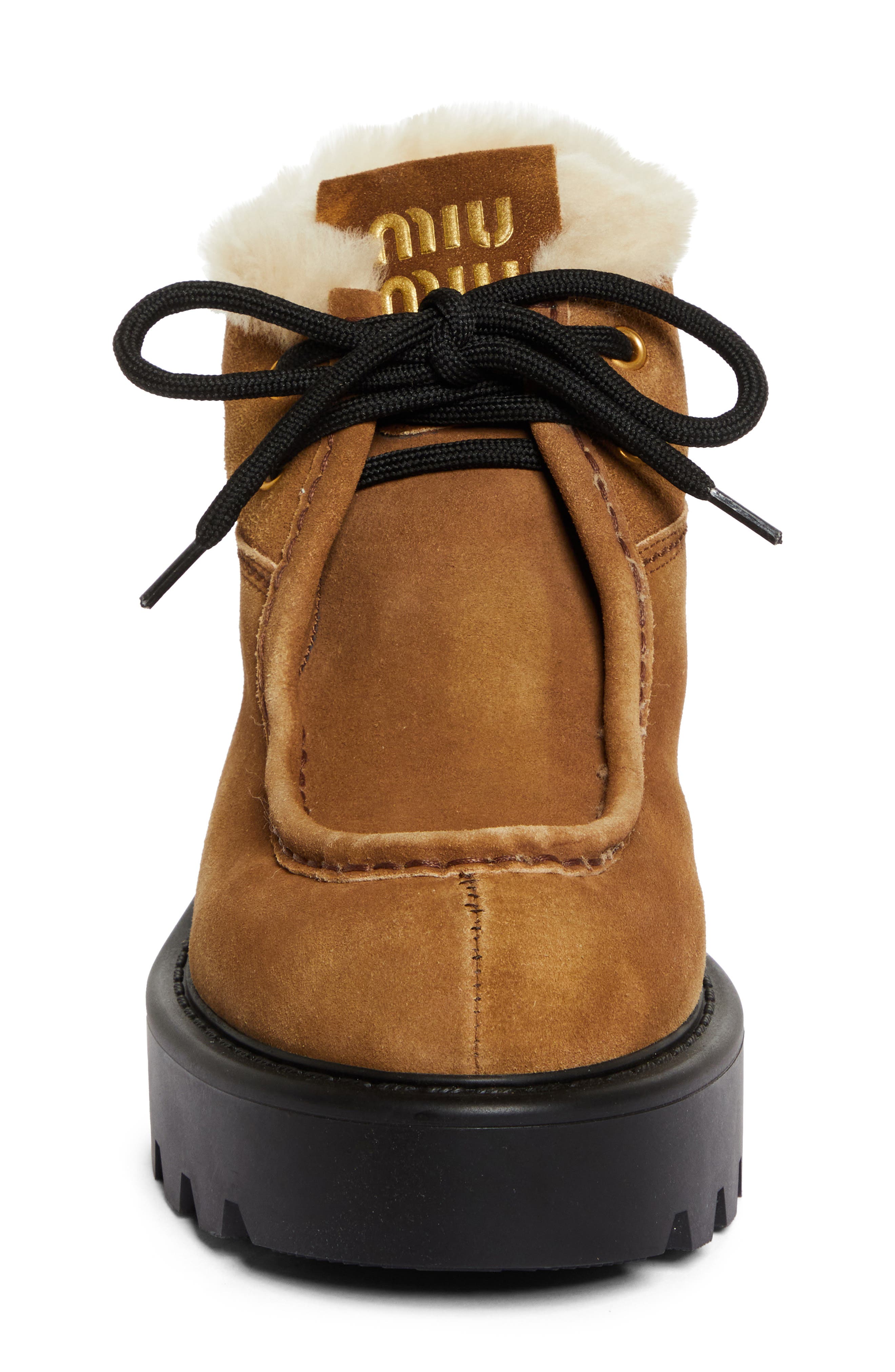 Miu Miu Boyfriend Genuine Shearling Lined Chukka Boot, Alternate, color, Cannella